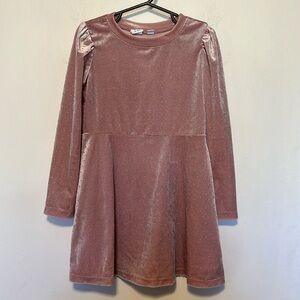 Gap Kids Pink Puff Sleeve Velvet Skater Dress with Gold Accents Size XS 4-5